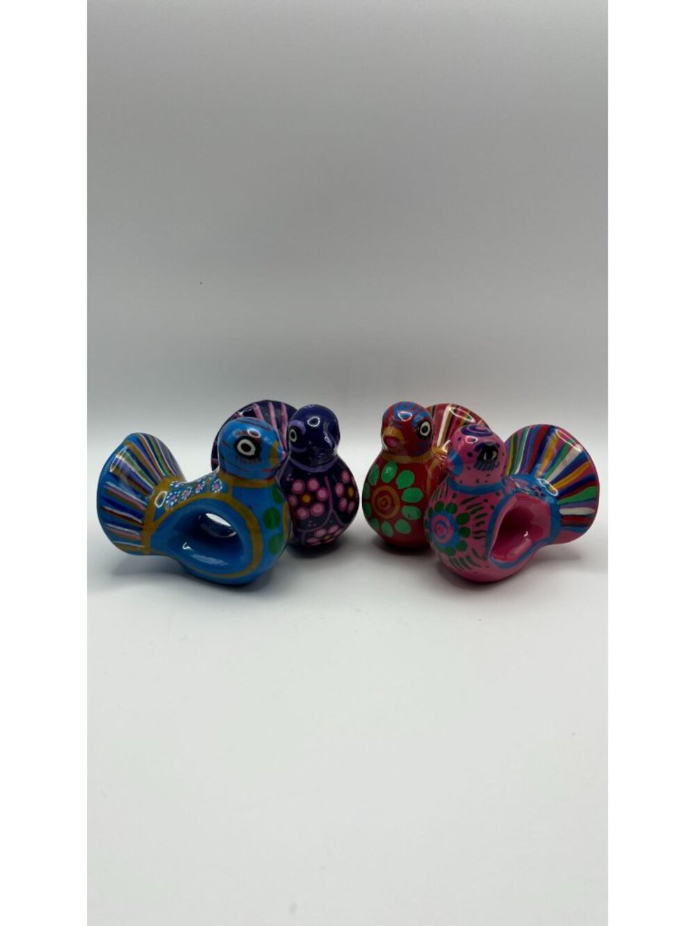 Hand-Painted Ceramic Bird Figurines Set Of 4 - Colorful Decorative Mexican Folk